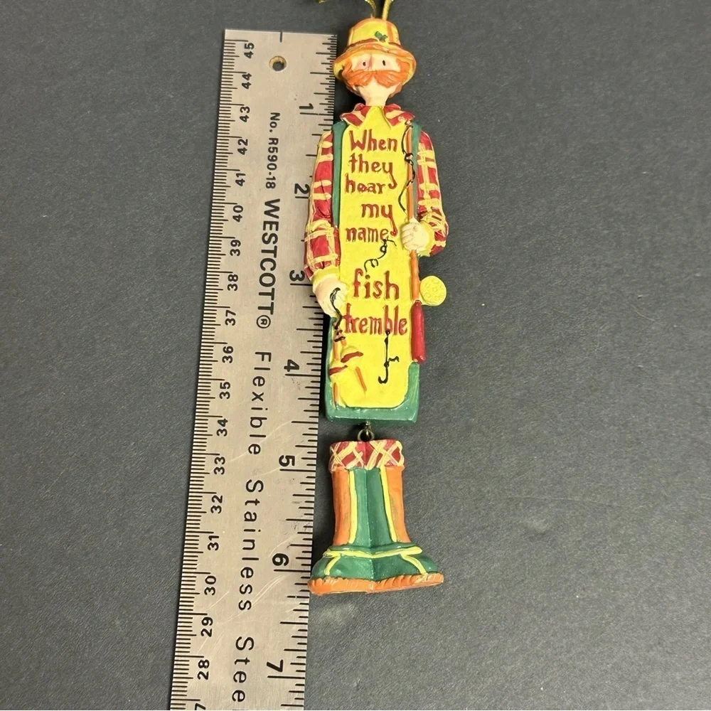 Vintage Fisherman Ornament 6.5 in. Jointed Feet Resin NEW NOS